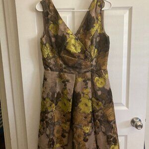Adrianna Papell Yellow and Brown Floral Midi Dress